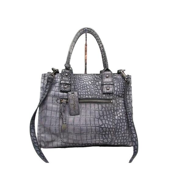 Jessica Simpson Denim Blue Croc Embossed PVC Satchel Handbag - Picture 6 of 6